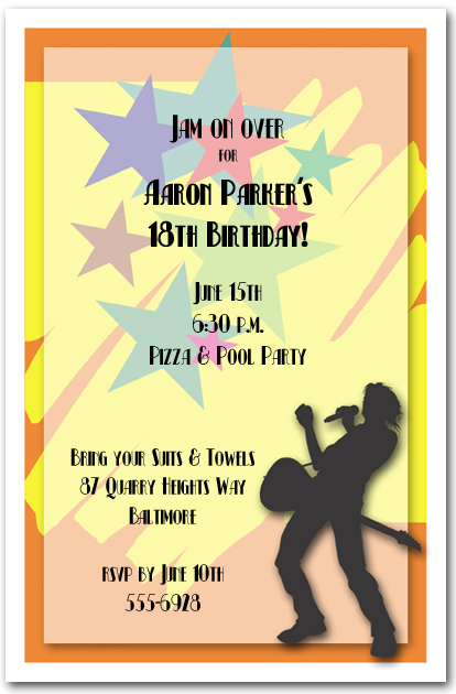 rockstar on star background invitation guitar invitations event invitation wording