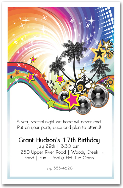 Summer Music Party Invitation, Teenage Birthday Party Invitations