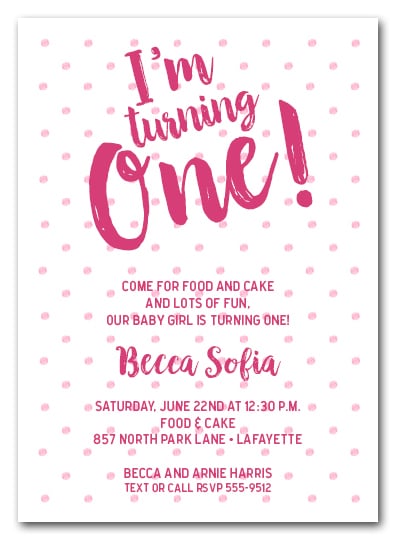Dotted First Birthday Girl Party Invitations