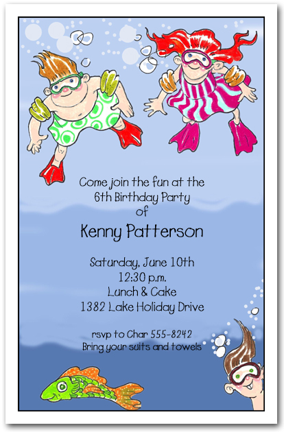 Underwater Swim Kids Party Invitations, Swim Party Invitations