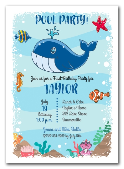 Blue Whale Birthday Party Invitations
