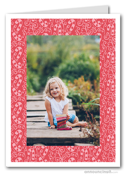 Candy Canes on Red Photo Holder Holiday Christmas Cards (V)