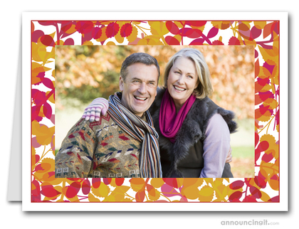 Foliage Red & Gold Photo Holder Holiday Cards (H)
