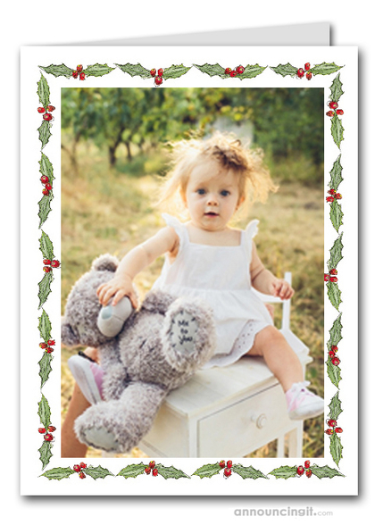 Holly Holiday Folded Photo Holder Christmas Cards (V)