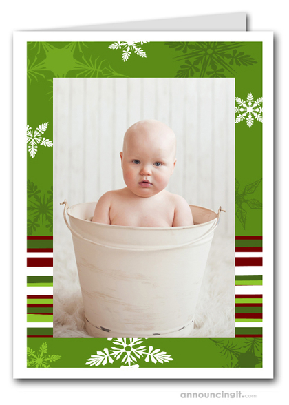 Green Snow Holiday Photo Holder Cards (V)