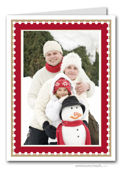 Dotted Red & Taupe Holiday Photo Holder Cards (V)