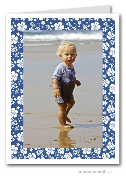 Hibiscus on Blue Tropical Holiday Photo Holder Cards (V)