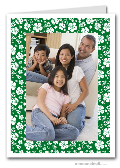 Hibiscus on Green Tropical Holiday Photo Holder Cards (V)