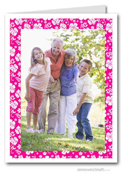 Hibiscus on Pink Tropical Holiday Photo Holder Cards (V)