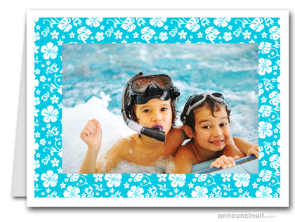 Hibiscus on Turquoise Tropical Holiday Photo Holder Cards (H)