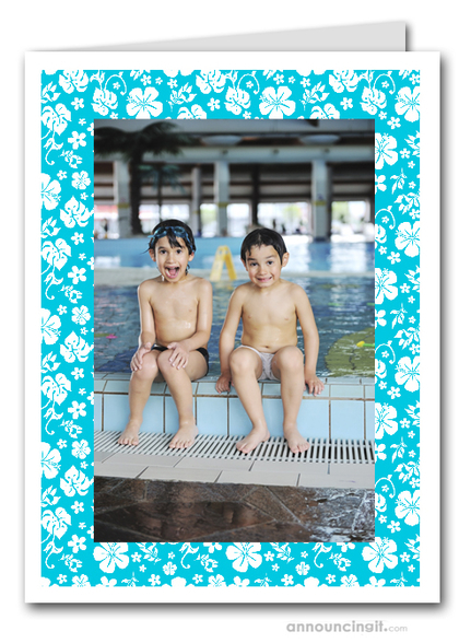 Hibiscus on Turquoise Tropical Holiday Photo Holder Cards (V)