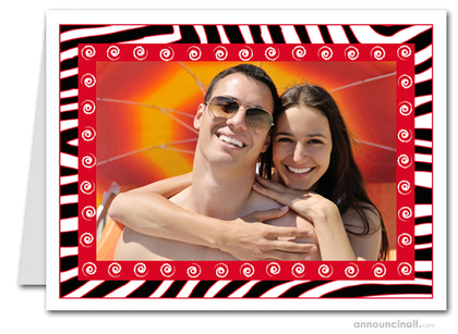 Zebra & Swirls Red Holiday Photo Holder Cards (H)
