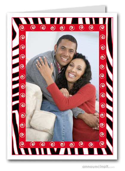 Zebra & Swirls Red Holiday Photo Holder Cards (V)