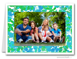 Foliage Green & Blue Photo Holder Holiday Cards (H)