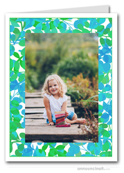Foliage Green & Blue Photo Holder Holiday Cards (V)