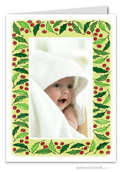 Berries & Leaves Photo Holder Holiday Christmas Cards (V)