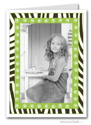 Christmas Photo Holder Holiday Cards Zebra & Swirls on Green Holiday Photo Holder Cards (V)