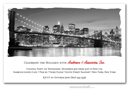 Brooklyn Bridge Skyline Holiday Invitations