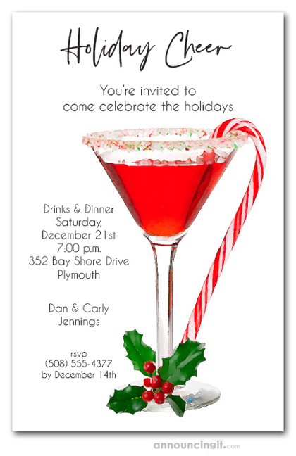 Candy Cane Martini Holiday Party Invitations