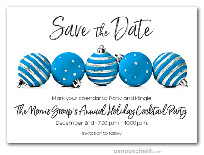 Blue Ornaments Holiday Save the Date