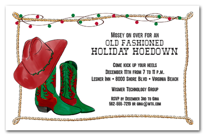 Cowboy Christmas Boots and Rope Invitations