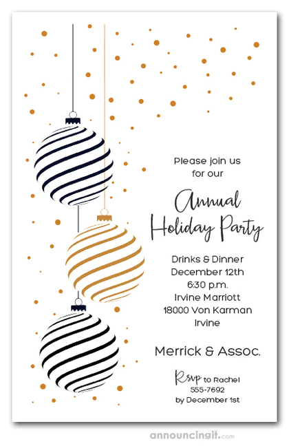 Black & Gold Holiday Christmas Tree Ornaments Invitations