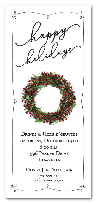 Evergreen Wreath Holiday Party Invitations