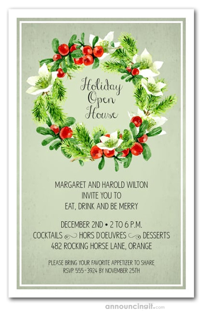 Wreath on Sage Holiday Invitations