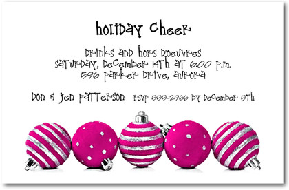 Silver & Hot Pink Ornaments Holiday Invitations