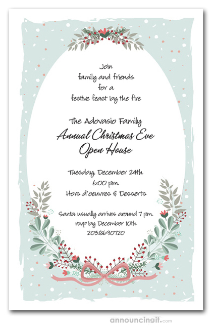 Mint Christmas Swags Holiday Invitations