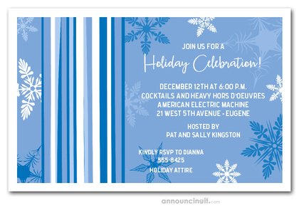 Mod Snow on Blue Holiday Invitations