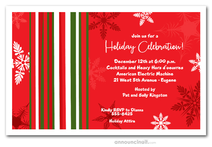 Mod Snow on Red Holiday Invitations