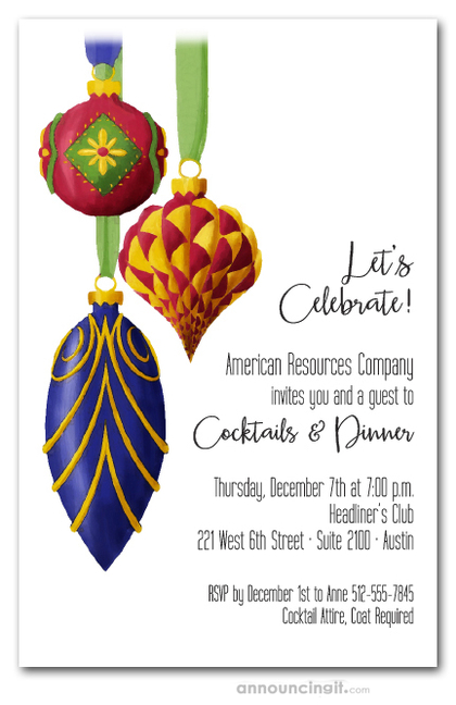 Ornate Christmas Tree Ornaments Holiday Invitations