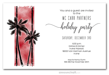 Palm Silhouettes on Red Holiday Invitations