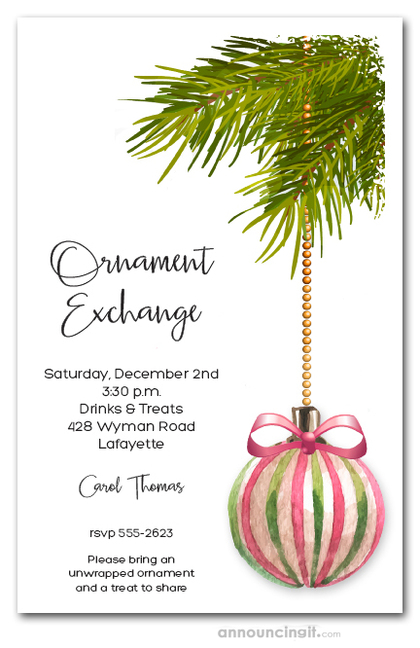 Pink & Green Ornament Holiday Invitations