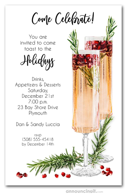 Pomegranate Rosemary Spritzer Holiday Invitations