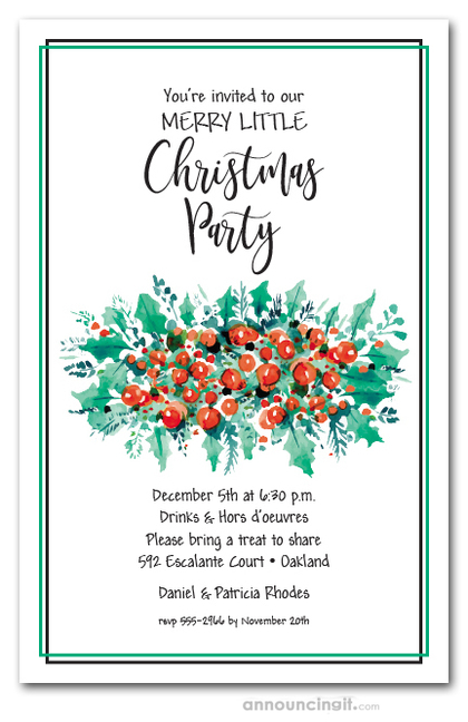 Berries and Green Holiday Swag Invitations