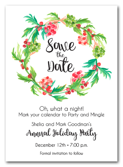 Red Berries and Greens Wreath Holiday Save the Date Cards