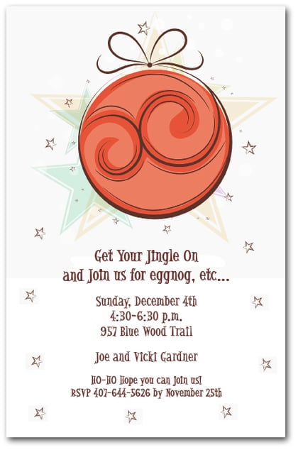 Red Ornament and Stars Holiday Invitations