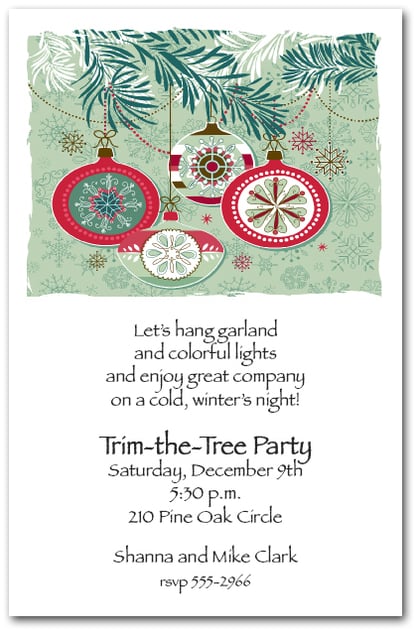 Sage & Red Ornaments Holiday Invitations