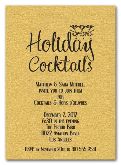 Reindeer on Shimmery Gold Holiday Cocktail Invitations