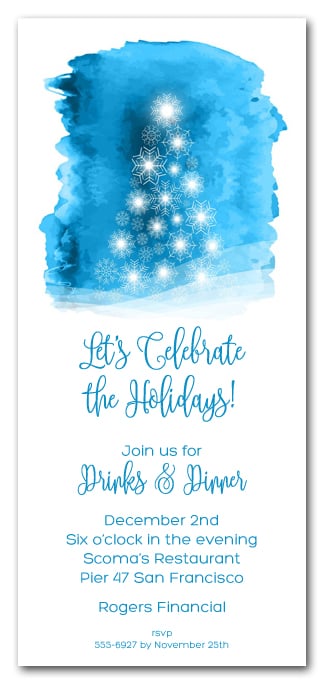 Snowflake Tree on Blue Holiday Invitations