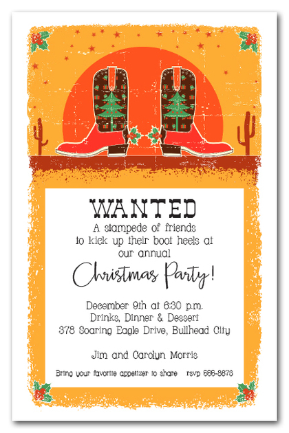 Southwest Christmas Cowboy Boots Invitations