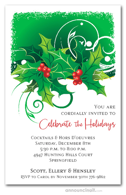 Sprigs of Holly Holiday Party Invitations
