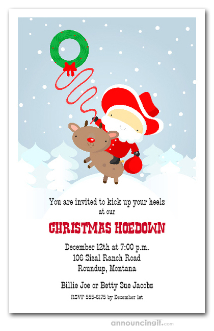 Western Santa & Reindeer Holiday Christmas Party Invitations