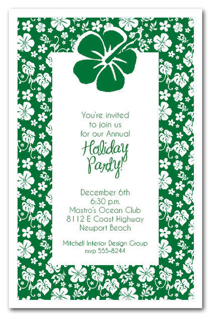 Aloha Hibiscus on Green Holiday Invitations