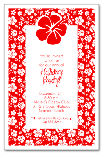 Aloha Hibiscus on Red Holiday Invitations