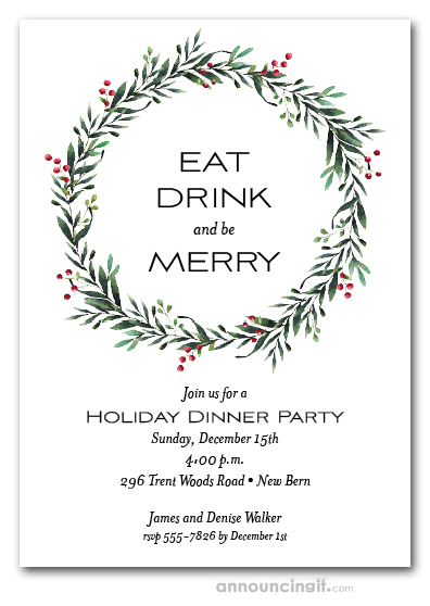 Red Berry Winter Wreath Holiday Invitations