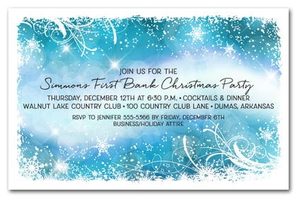 Snowflakes & Bokeh on Blue Holiday Invitations