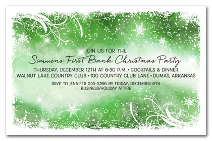 Snowflakes & Bokeh on Green Holiday Invitations